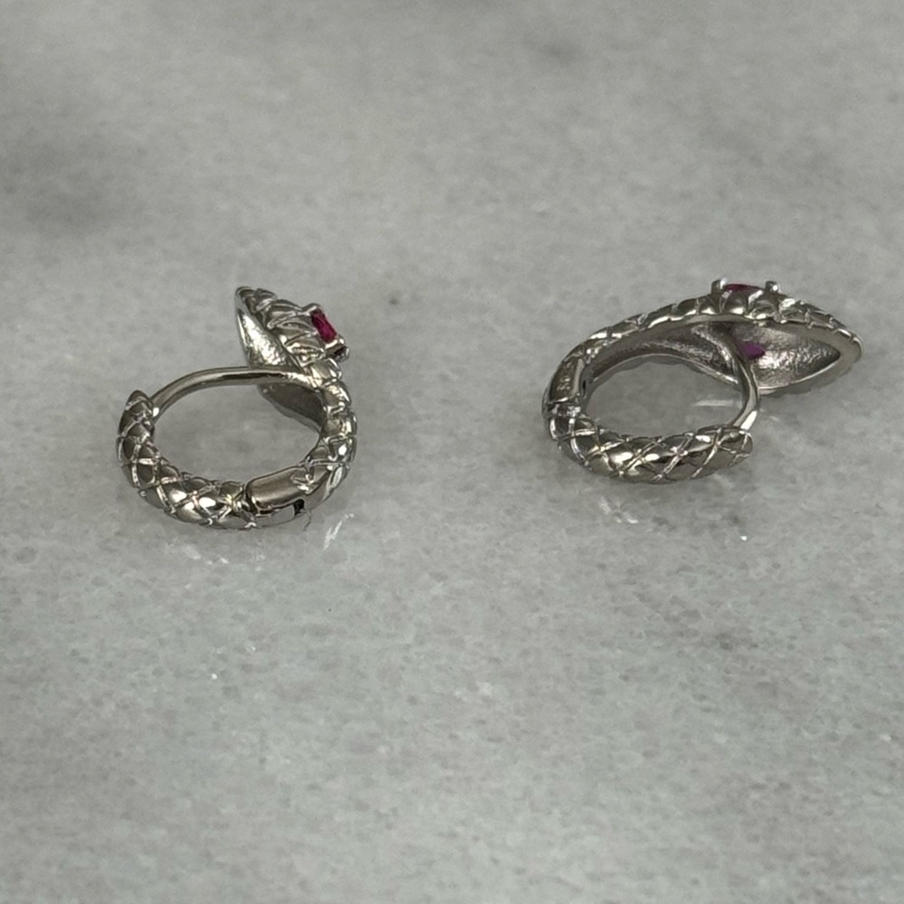 Sterling Silver Snake Huggie Hoop Pink Crystal Earrings
Brand New - Picture 3 of 5